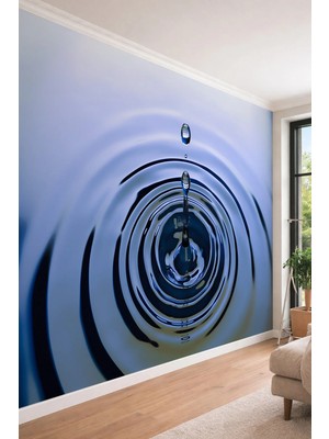 Dreamwall Su Damlası ve Halka Etkisi - Modern Ofis ve Banyo Için Tek Parça Tekstil Duvar Kağıdı