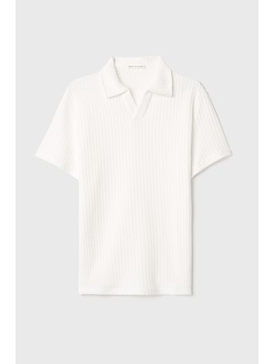 Çizgili Dokulu Polo Yaka T-Shırt