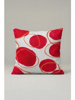 Viki Concept Modern Kırmızı Daire Desenli Kırlent Kılıfı 045 – Soyut Geometrik Dekoratif Yastık Kılıfı 45X45 cm