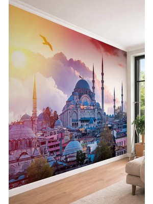 Dreamwall Süleymaniye Camii ve Istanbul Panoraması Tek Parça Tekstil Duvar Kağıdı