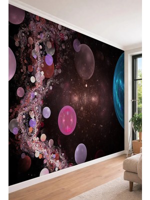 Dreamwall Galaksi ve Renkli Gezegenler - Modern Salon ve Genç Odası Tek Parça Tekstil Duvar Kağıdı