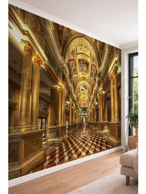 Dreamwall Klasik Avrupa Saray Koridoru - Lüks Mimari Temalı Tek Parça Tekstil Duvar Kağıdı