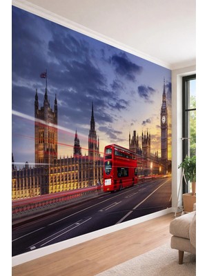 Dreamwall Londra Şehir Manzarası - Ofis ve Kafe Için Big Ben Temalı Tek Parça Tekstil Duvar Kağıdı