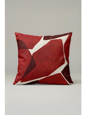 Viki Concept Modern Kırmızı Geometrik Desenli Kırlent Kılıfı 044 – Soyut Çizgili Dekoratif Yastık Kılıfı 45X45 cm