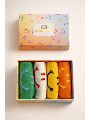 Kadın 4'lü Gülen Yüz Desenli Kutulu Görünmez Babet Çorap