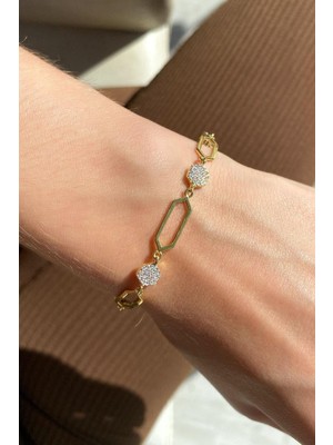 Spossy Silver Jewelry Araları Taşlı Ataç Tasarım Bileklik