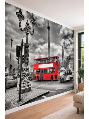 Dreamwall Londra Sokakları ve Otobüs - Şehir Temalı Tek Parça Tekstil Duvar Kağıdı