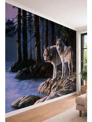 Dreamwall Ormandaki Kurtlar - Vahşi Doğa Temalı Tek Parça Tekstil Duvar Kağıdı