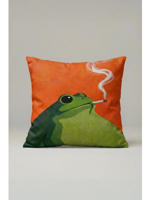 Viki Concept Kurbağa Desenli Dekoratif Kırlent Kılıfı 074 – Pop Art Turuncu Zemin 45X45 cm Yastık Kılıfı