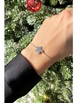 Spossy Silver Jewelry Yılbaşı Temalı Yıldızlı Kar Tanesi Figürlü Bileklik