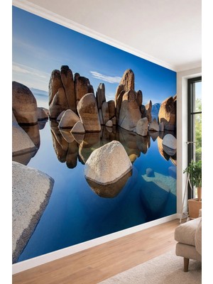 Dreamwall Kristal Göl ve Kayalıklar - Spa ve Ofis Için Tek Parça Tekstil Duvar Kağıdı
