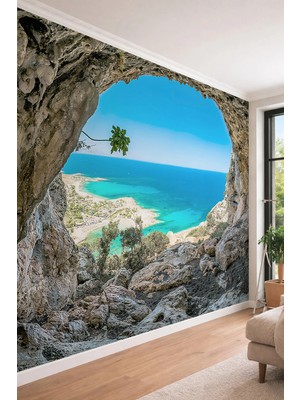 Dreamwall 3D Mağara Içinden Deniz Plaj Manzaralı Tek Parça Tekstil Duvar Kağıdı