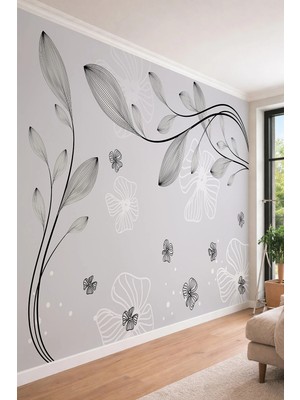 Dreamwall Minimalist Çizgisel Yapraklar - Modern Sanat Tek Parça Tekstil Duvar Kağıdı
