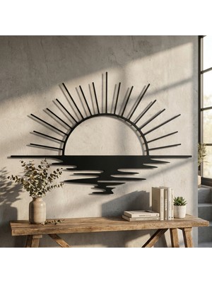 Metla Metal Deniz Üzeri Güneş Gold ve Siyah Modern Metal Duvar Tablosu Salon Ofis Lüks Hediye