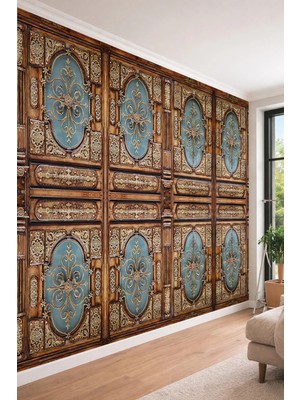 Dreamwall Antik Işlemeli Ahşap Paneller - Barok Tarzı Tek Parça Tekstil Duvar Kağıdı