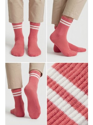 Kadın Şeritli Soket Çorap Koyu Pembe