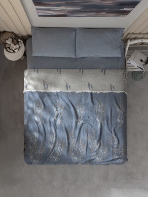 Comfort Craft %100 Organik Pamuk Müslin Yatak Örtüsü - Lavanta Desenli - 220X240 cm