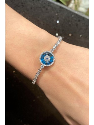 Spossy Silver Jewelry Tekli Büyük Nazar Cam Göz Bileklik