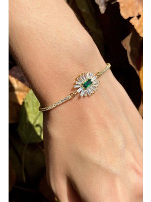 Spossy Silver Jewelry Baget Taşlı Çiçek Su Yolu Bileklik