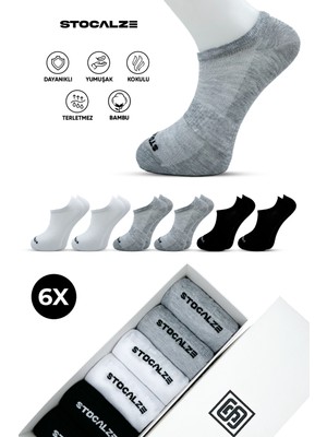 Stocalze 6'lı Erkek Bambu Sneaker Çorap Seti. Dikişsiz Terletmez Yumuşak ve Görünmez  Erkek Bilek Çorap.