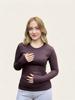 Levamor Kadın Bisiklet Yaka Parmak Geçmeli Detaylı Likralı Pamuklu Body