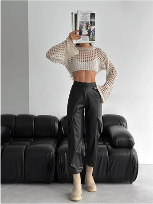 Win Moda Deri Pantolon - Yan Kargo Cepli Deri Pantolon