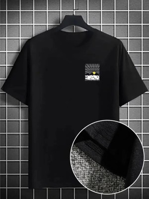 Etiler Collection Erkek Dağ Grafikli Tişört, Yaz Için Büyük Beden Rahat T-Shirt - Siyah