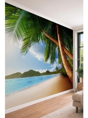Dreamwall Tropikal Sahil ve Palmiye Manzaralı - Spa ve Butik Otel Için Tek Parça Tekstil Duvar Kağıdı