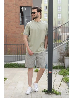 Madmext Mint Yeşili %100 Pamuklu Bisiklet Yaka Şort Tişört Takım E7359