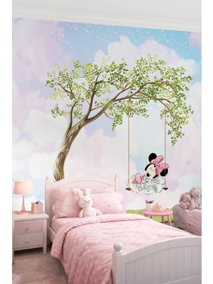 Dreamwall Bulutlar Üzerinde Uyuyan Minnie Mouse Temalı Tek Parça Tekstil Duvar Kağıdı