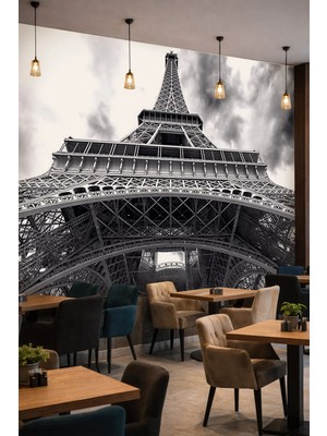 Dreamwall Siyah Beyaz Eyfel Kulesi - Mimari ve Şehir Temalı Tek Parça Tekstil Duvar Kağıdı