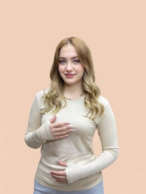 Levamor Kadın Bisiklet Yaka Parmak Geçmeli Detaylı Likralı Pamuklu Body