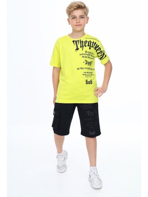 Rapapa Neon Sarı Baskılı Erkek Çocuk Tişört Şort Takım – Yazlık Rahat Spor Kombin 0903