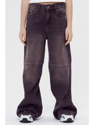 Haykids Unisex Koyu Gri Geniş Paça Dikiş Detaylı Jean Bol Kesim Alt Giyim Kot Pantolon