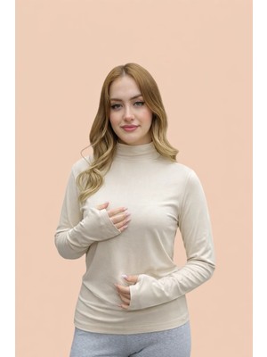 Levamor Kadın Boğazlı Balıkçı Yaka Parmak Geçmeli Detaylı Likralı Pamuklu Body