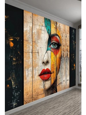 Dreamwall Renklerin Sessiz Bakışı – Soyut Sanatsal Yüz Tekstil Duvar Kağıdı