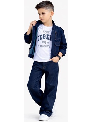 Rapapa Erkek Çocuk 3’lü Kot  Fermuarlı Ceketli Denim Takım –25191