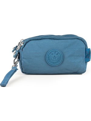 İmaks Krinkıl / Klinkır Su Geçirmez 3 Fermuarlı Bilek Askılı Mini Cüzdan Makyaj El Çantası Mavi 1115KB