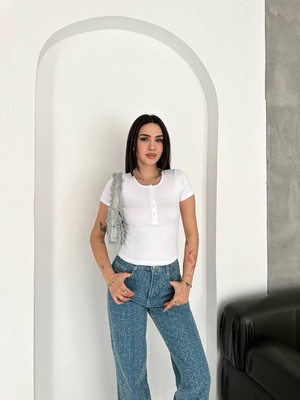 Piove Düğmeli Ribana Crop Bluz – Brown Elegance