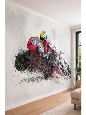 Dreamwall Motosiklet Yarışçısı Illüstrasyonu - Genç Odası Için Tek Parça Tekstil Duvar Kağıdı