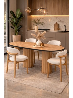 Lif Mobilya 4 Kişilik Polo Sandalye Mutfak Takımı - Tasarım Masa Mdf Meşe Renkli