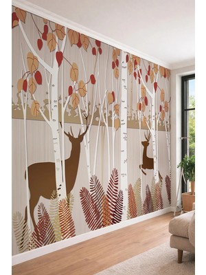 Dreamwall Geyik ve Huş Ağacı Ormanı - Modern Ofis ve Butik Otel Için Tek Parça Tekstil Duvar Kağıdı