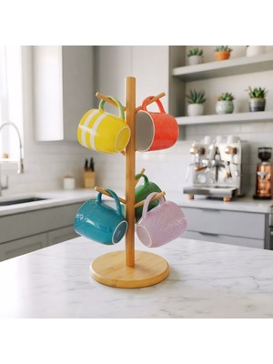 Modern Tezgah Üstü Kupa Bardak Fincan Askısı Standı Bambu Şık Mutfak Düzenleyici Organizer | Kitchera Home