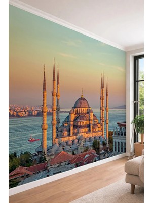 Dreamwall Istanbul Sultanahmet Camii - Şehir ve Deniz Manzaralı Tek Parça Tekstil Duvar Kağıdı