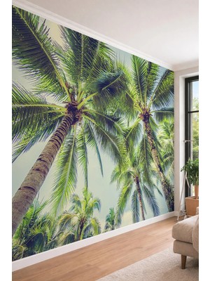 Dreamwall Tropikal Palmiye Ağaçları - Kafe ve Oteller Için Manzaralı Tek Parça Tekstil Duvar Kağıdı