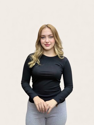 Levamor Kadın Bisiklet Yaka Uzun Kollu Likralı Pamuklu Body