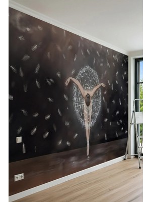 Dreamwall Estetik Balerin ve Uçuşan Tüyler Temalı Tek Parça Tekstil Duvar Kağıdı
