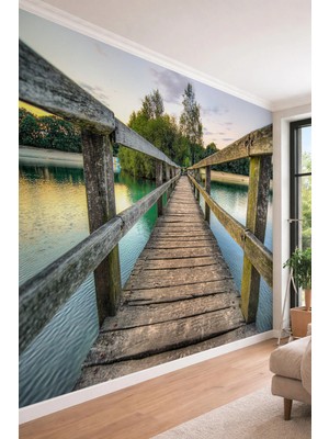 Dreamwall Ahşap Iskele ve Göl Manzaralı - Salon ve Ofis Için Tek Parça Tekstil Duvar Kağıdı