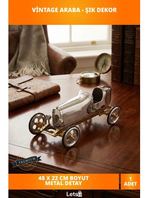 Letsii Nostaljik Pirinç Eski Model Dekoratif Araba 48X22 cm