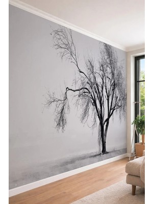 Dreamwall Minimalist Kuru Ağaç Desenli - Ofis ve Salon Için Tek Parça Tekstil Duvar Kağıdı